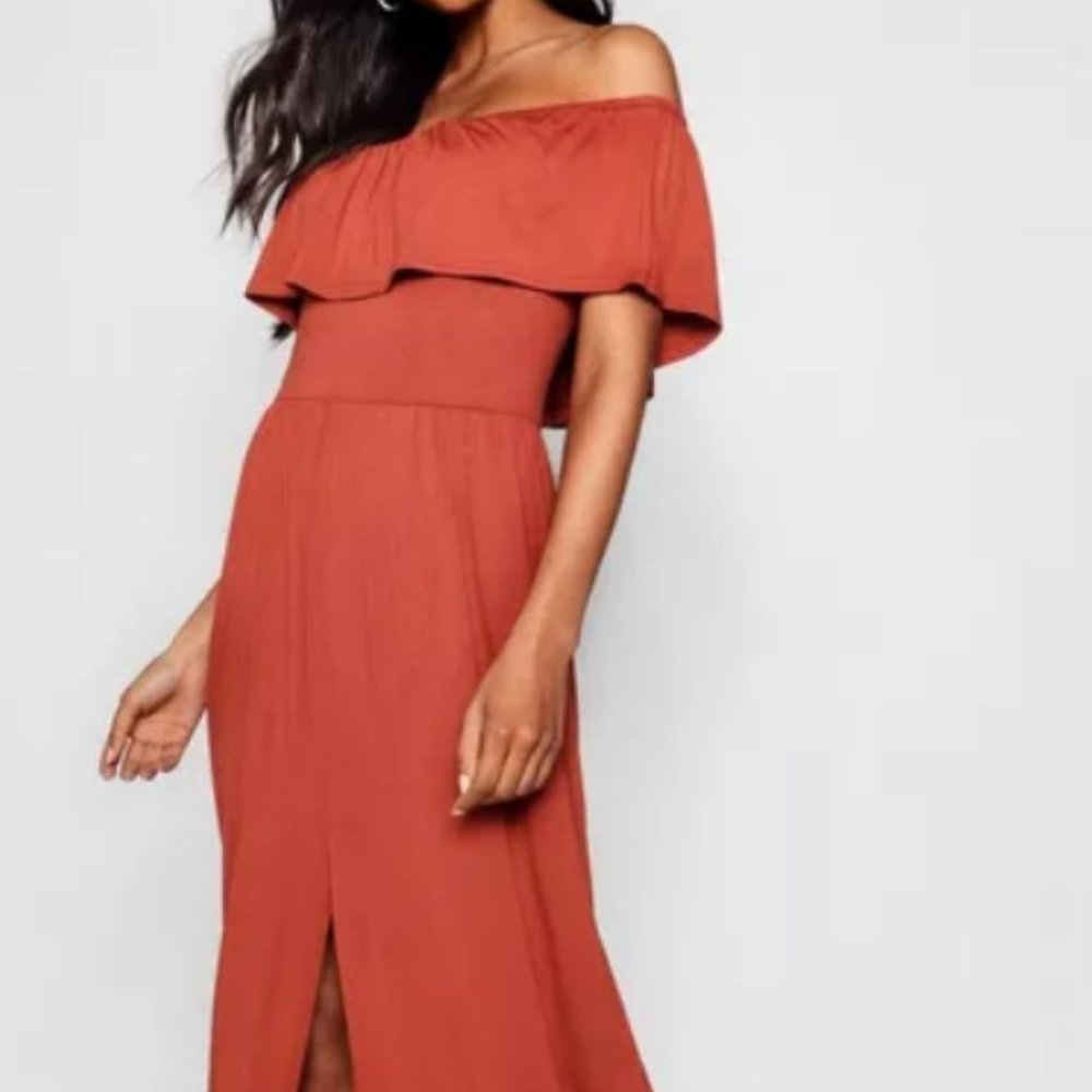 Mauve Pink Off-Shoulder Maxi Dress with Slit